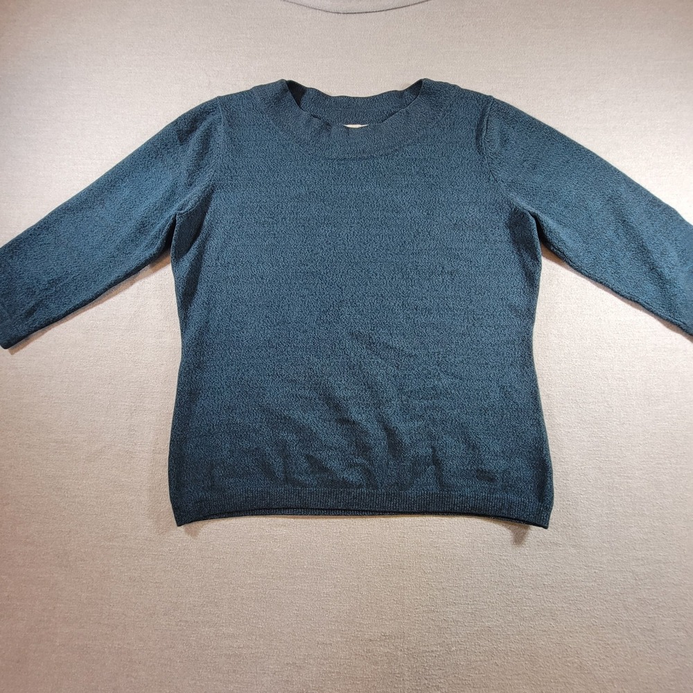 Dressbarn Sweater Womens Large Teal Excellent 3/4 Sleeve Marled Knit Crew Neck